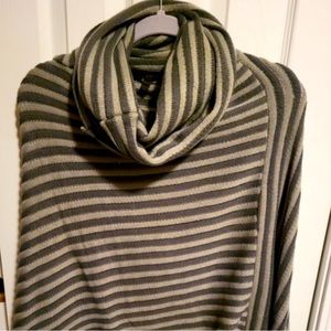 NWOT Gray & Cream Striped Poncho Cape Turtleneck
